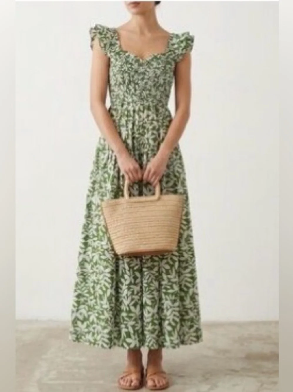 Abercrombie & Fitch Flutter Sleeve Smocked Midi Dress, has pockets - Medium